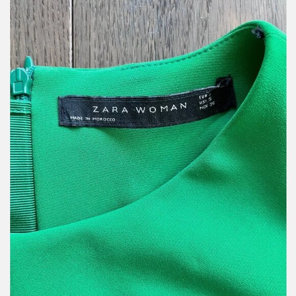 Zara Woman Pleated Shift Dress Size S Green Sleeveless Workwear Office Colorful - Picture 2 of 6